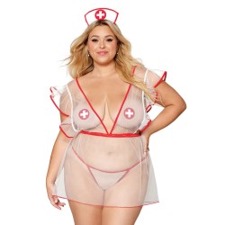 Déguisement infirmière grande taille, nuisette, nipples, coiffe et string assorti - DG12916XCOS