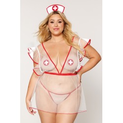 Déguisement infirmière grande taille, nuisette, nipples, coiffe et string assorti - DG12916XCOS