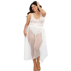  lingerie dreamgirl : body string blanc grande taille échancré et jupe transparente