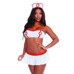 costume infirmière comprenant le bandeau de seins, la culotte, le tablier et son serre tête