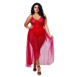  lingerie dreamgirl : body string grande taille rouge échancré et jupe transparente