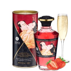  huile fraise de massage chauffante comestible shunga