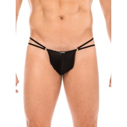 mini string noir pour homme avec multiple lanières, chez votre de sousvêtements sexy homme.