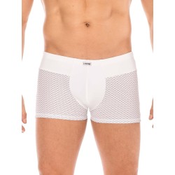 boxer blanc de la marque lookme sousvêtement pour homme avec large ceinture et formes géométrique.